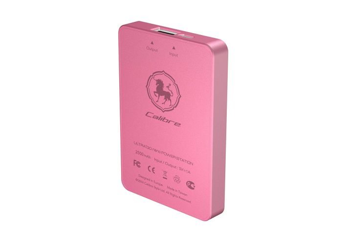 Calibre ULTRA'GO nano 2'500mAh Powerbank - Eleganter & smarter Schnelllade-Akku mit 2'500mAh und Vibrationsanzeige für iPad, iPhone, iPod & Smartphones mit 1x USB Schnittstelle - Pink