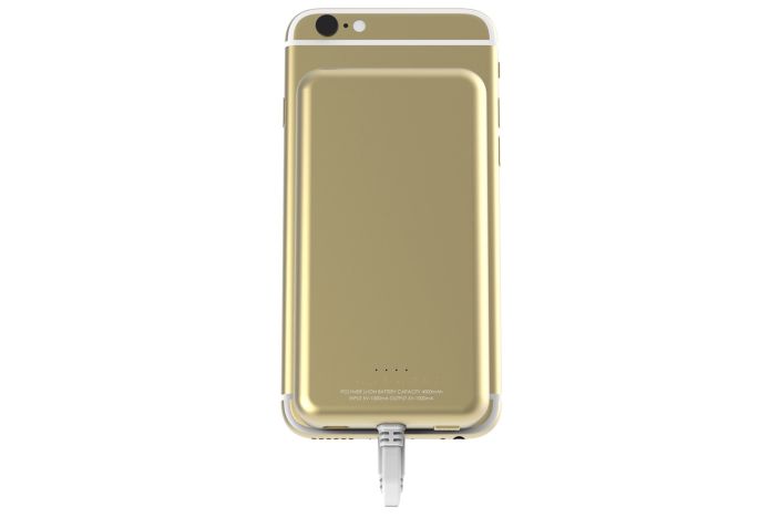 Scosche magicPACK Powerbank 4000 mAh - Portabler Akku mit 4000 mAh und integriertem Lightning Kabel welcher kombiniert mit dem MagicMount Magnet hinten am iPhone haftet - Gold